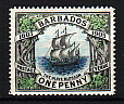 Барбадос, 1906, 300-летие высадки англичан на остров, Парусник, 1 марка-миниатюра